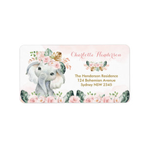 Étiquette Chic Boho Elephant Blush Floral Adresse de retour