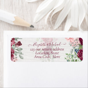 Étiquette Chic Bourgogne Blush Rose Floral Mariage