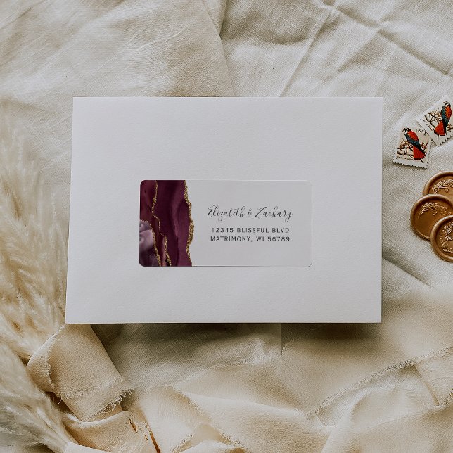 Étiquette Chic Bourgogne Gold Wedding RSVP Self-Address (Créateur téléchargé)
