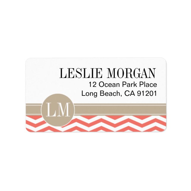 Étiquette Chic Chevron Monogramme | corail (Devant)