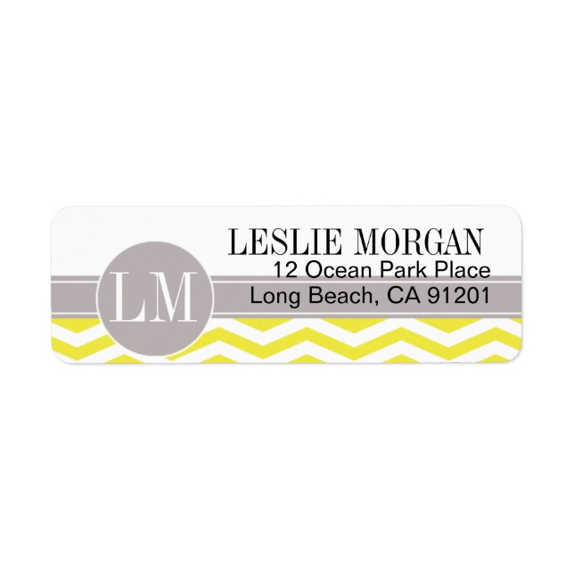 Étiquette Chic Chevron Monogramme | jaune (Devant)