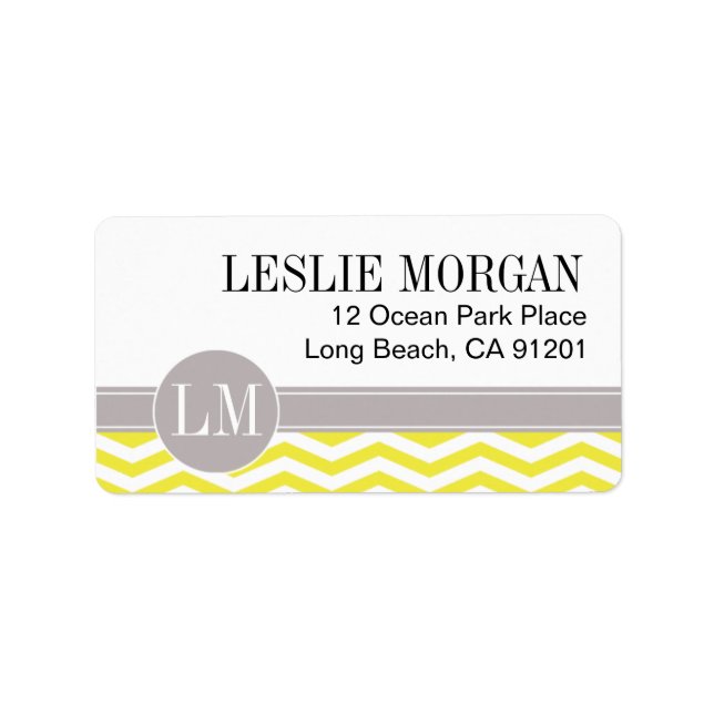 Étiquette Chic Chevron Monogramme | jaune (Devant)