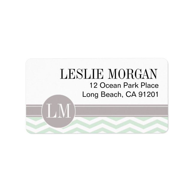 Étiquette Chic Chevron Monogramme | menthe (Devant)