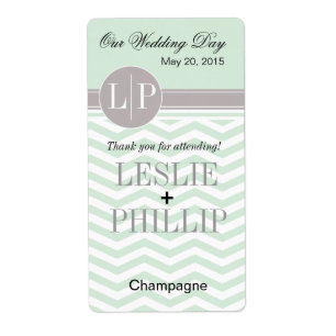 Étiquette Chic Chevron Monogramme menthe Vin/Champagne Éti