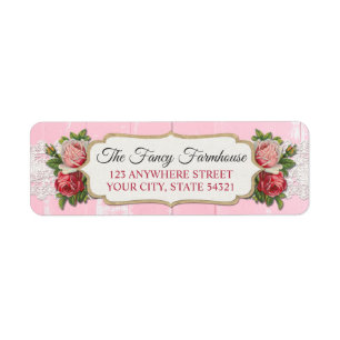 Étiquette Chic Démodé Bois Rustique Rose Floral Adresse de R
