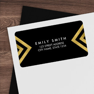 Étiquette Chic Elegant Black et Faux Gold Adresse géométriqu