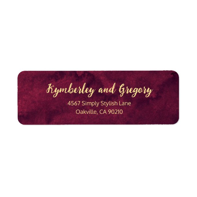 Étiquette Chic Élégant Burgundy Foncé Aquarelle Accent Doré  (Devant)