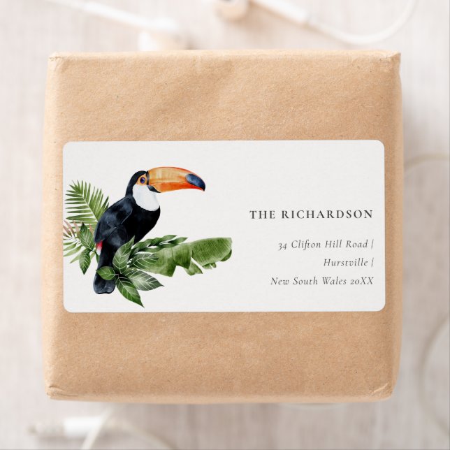 Étiquette Chic Elegant Tropical Rainforest Toucan Adresse (En situation)