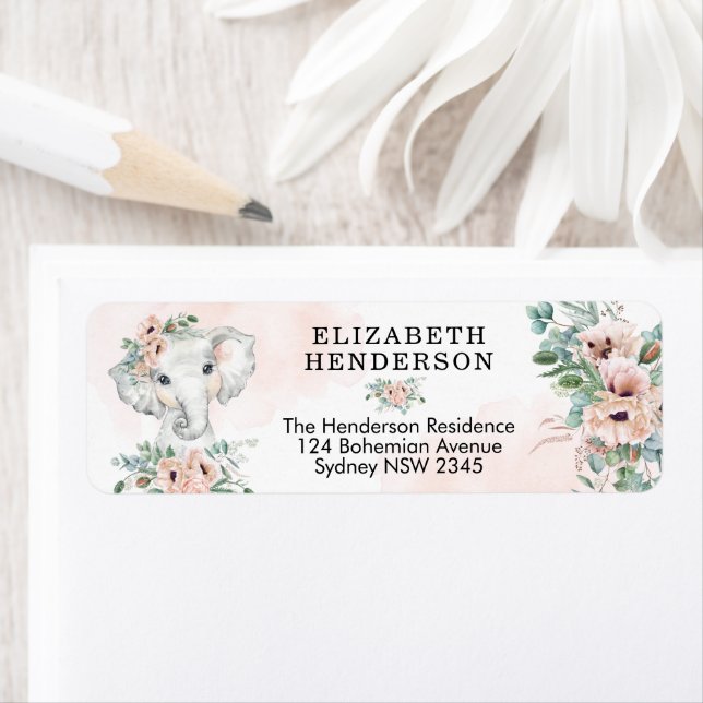 Étiquette Chic Elephant Baby Girl Blush Floral Green (En situation)