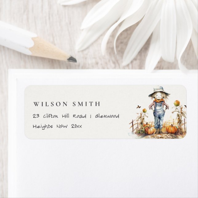 Étiquette Chic Fall Citrouille Scarecrow Harvest Kids Adress (En situation)