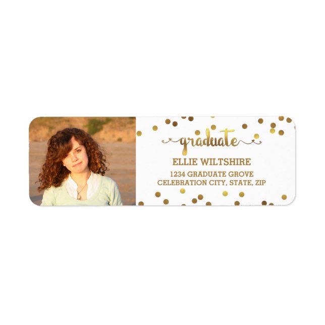 Étiquette Chic Faux Gold Foil Confetti Graduation Photo (Devant)