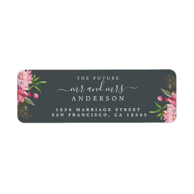 Étiquette Chic Floral Future M. Mme Mariage Retour Adresse (Devant)