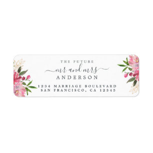 Étiquette Chic Floral Future M. Mme Mariage Retour Adresse