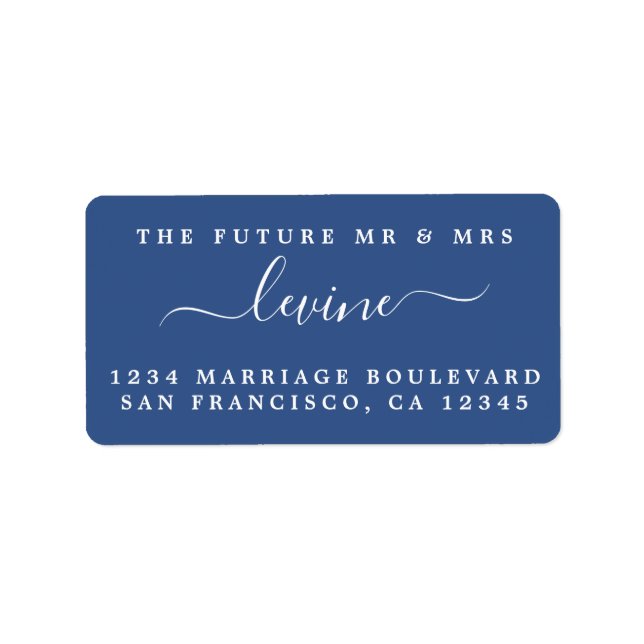 Étiquette Chic Future M. Mme Blue Mariage Retour Adresse (Devant)