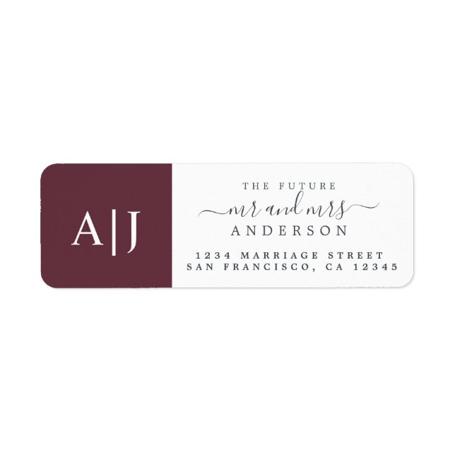Étiquette Chic Future M. Mme Monogram Mariage Retour Adresse (Devant)