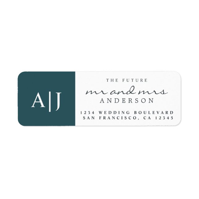 Étiquette Chic Future M. Mme Monogram Mariage Retour Adresse (Devant)