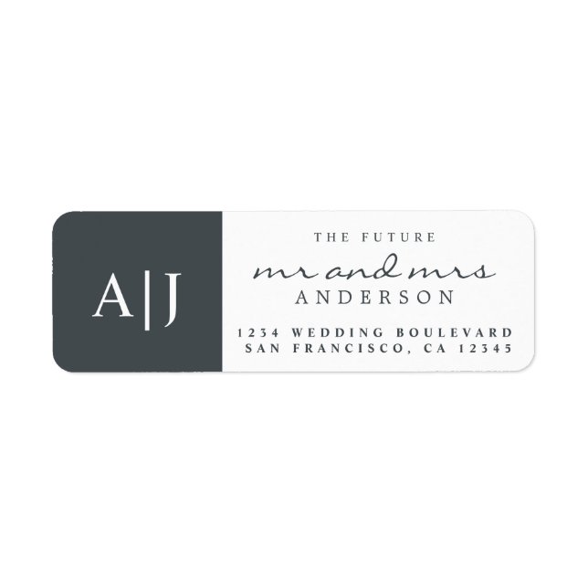Étiquette Chic Future M. Mme Monogram Mariage Retour Adresse (Devant)