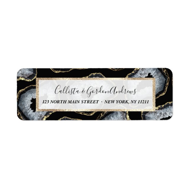 Étiquette Chic Gold Black White Agate Geode Stones (Devant)