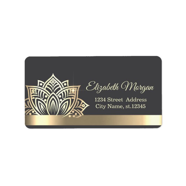 Étiquette Chic Gold Lotus Flower Gray (Devant)