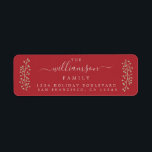 Étiquette Chic Gold Sprig Red Christmas Adresse de retour<br><div class="desc">Chic rustique simple vacances de Noël étiquette d'adresse de retour avec des sprigs de baies d'or et votre nom en écriture élégante sur un arrière - plan rouge chaud. Ajoutez simplement votre nom et votre adresse. Conçu exclusivement pour vous par Happy Dolphin Studio.</div>