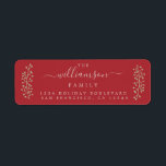 Étiquette Chic Gold Sprig Red Christmas Adresse de retour<br><div class="desc">Chic rustique simple vacances de Noël étiquette d'adresse de retour avec des sprigs de baies d'or et votre nom en écriture élégante sur un arrière - plan rouge chaud. Ajoutez simplement votre nom et votre adresse. Conçu exclusivement pour vous par Happy Dolphin Studio.</div>
