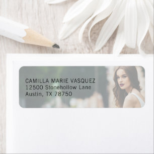 Étiquette Chic Graduation Photo Black Script Adresse de reto