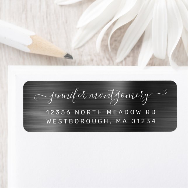 Étiquette Chic Gray Brushed Metal Return Address Label (En situation)