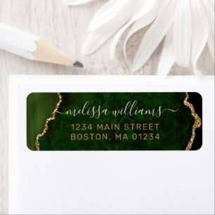 Étiquette Chic Green Gold Parties scintillant Agate Monogram