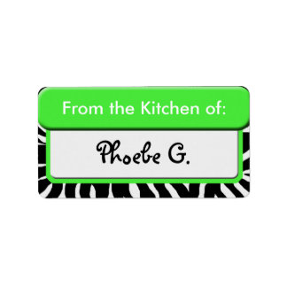 Étiquette Chic Green Zebra Imprimer "From the Kitchen" Étiqu