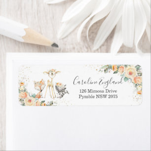 Étiquette Chic Jaune Floral Woodland Animaux Retourner l'adr