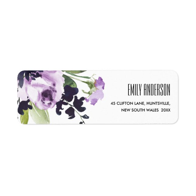 ÉTIQUETTE CHIC LILAC PURPLE ROSE PEONY FLORAL BUNCH ADRESSE (Devant)