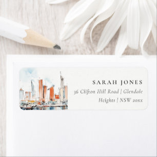 Étiquette Chic Miami Florida Skyline Watercolor Adresse