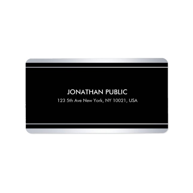 Étiquette Chic Moderne Faux Argent Noir Plaque Glam Adresse (Devant)