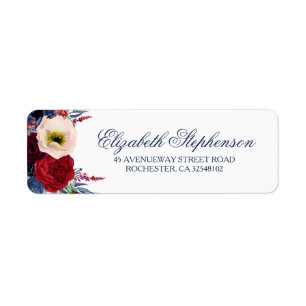 Étiquette Chic moderne floral rouge de bleu marine et de