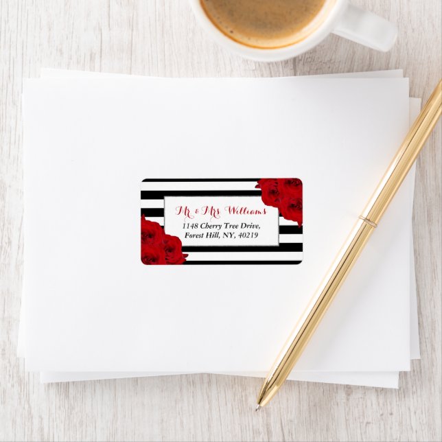 Étiquette Chic Moderne Luxe Mariage Collection - Roses rouge (En situation)