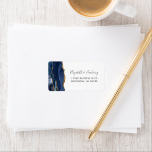 Étiquette Chic Navy Blue Gold Wedding RSVP Self-Address