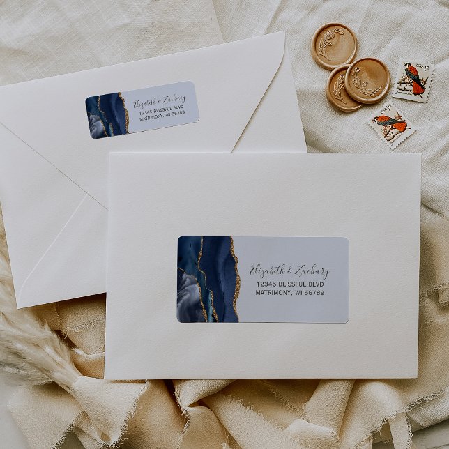 Étiquette Chic Navy Pale Blue Gold Wedding Return Address (Créateur téléchargé)