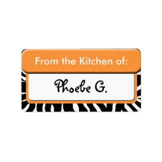 Étiquette Chic Orange Zebra Print "From the Kitchen" Étiquet