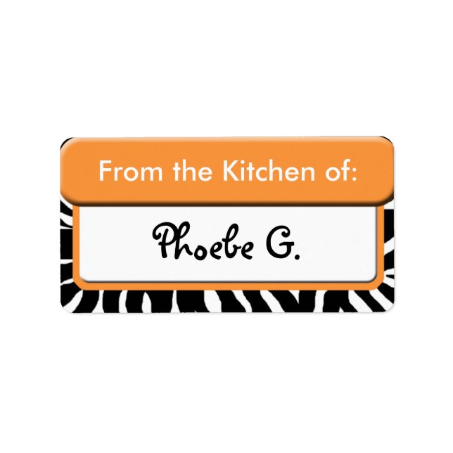 Étiquette Chic Orange Zebra Print "From the Kitchen" Étiquet (Devant)