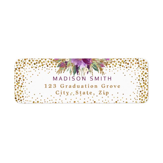 Étiquette Chic Parties scintillant Aquarelle Fleurs or Confe (Devant)