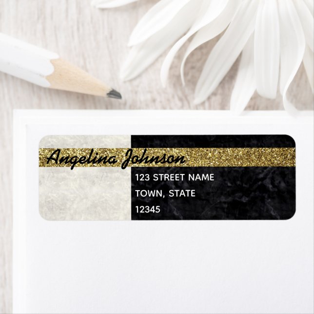 Étiquette Chic Parties scintillant Gold Black and White Adre (En situation)
