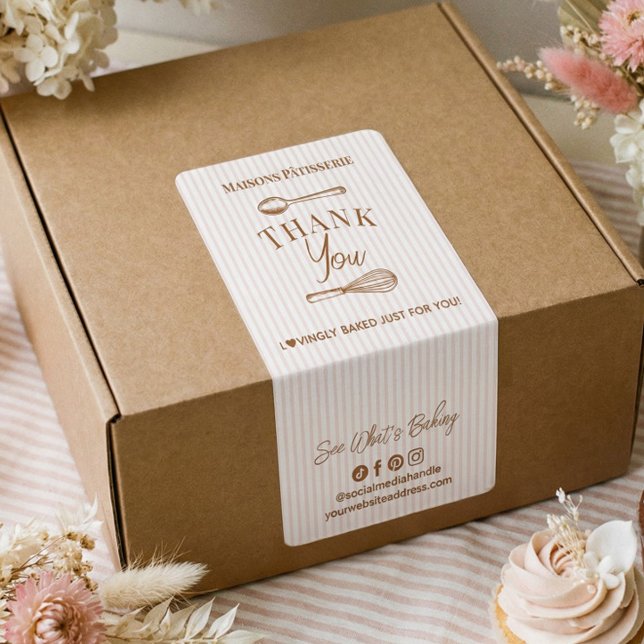 Étiquette Chic Pink Stripe Whisk Spoon Thank You Bakery Seal (Chic Pink Stripe Whisk Spoon Thank You Bakery Seal Label)