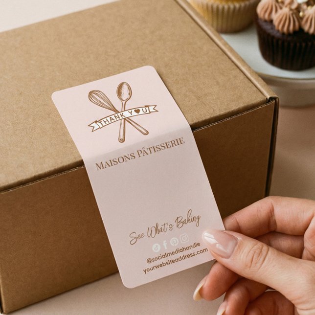 Étiquette Chic Pink Whisk Spoon Thank You Bakery Box Seal (Chic Pink Whisk Spoon Thank You Bakery Box Seal Label)