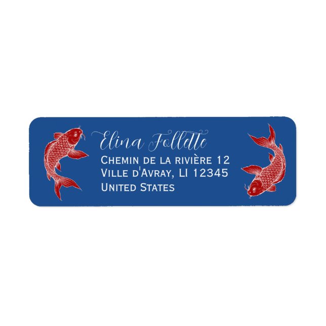 Étiquette Chic Poisson Koï rouge & bleu adresse de retour (Devant)