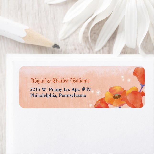 Étiquette Chic Poppy Meadow Wedding Return Address (En situation)