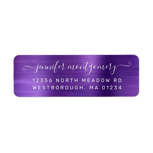Étiquette Chic Purple Brushed Metal Return Address (Devant)