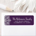 Étiquette Chic Purple Silver Mandala Snowflake Label<br><div class="desc">Personalized purple and silver snowflake template return address label - Silver snowflake with mandala pattern on a purple background.  Two templates are included for easy personalization,  a curly script calligraphy template for your name and a bold serif font template for the address.</div>
