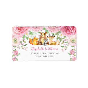 Étiquette Chic Rose Floral Woodland Animaux Retourner l'adre