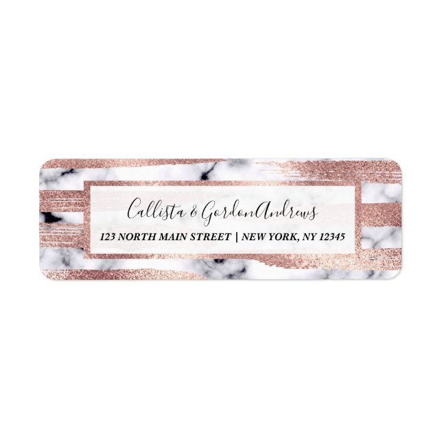 Étiquette Chic rose Gold Brushstrokes Marble moderne (Devant)