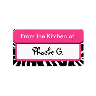 Étiquette Chic rose Zebra Imprimer "De la cuisine de" Étique
